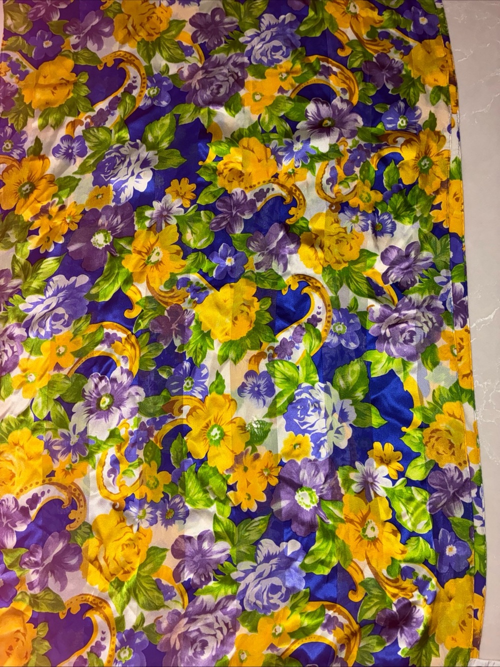 Oscar de la Renta Floral Silk Scarf in Yellow, Purple & Green